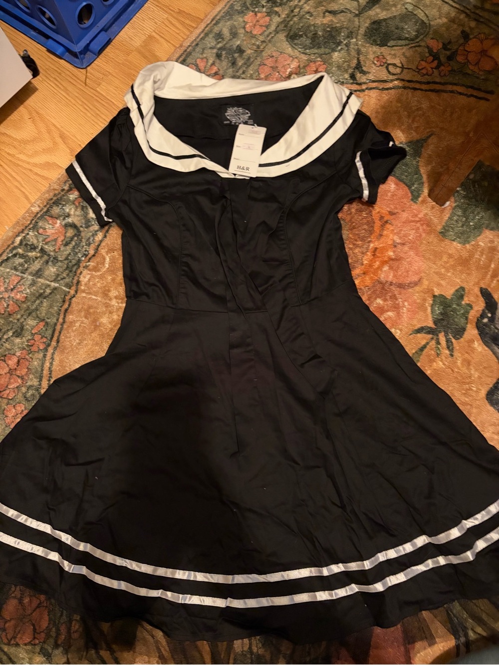 Black Sailor Collar Fit-and-Flare Dress with White Trim
